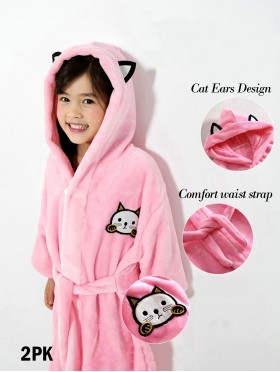 Kid's Pink Cat Patterned Microfiber House Robe